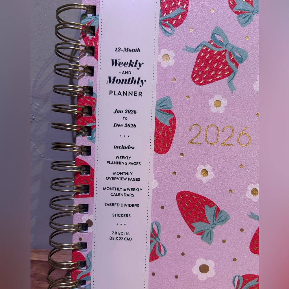 2026 Eccolo Pink Strawberry 12 Month Weekly And Monthly Spiral Bound Planner NEW - Picture 8 of 14